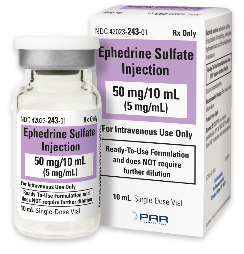 Ephedrine Sulfate Injection bottle and box